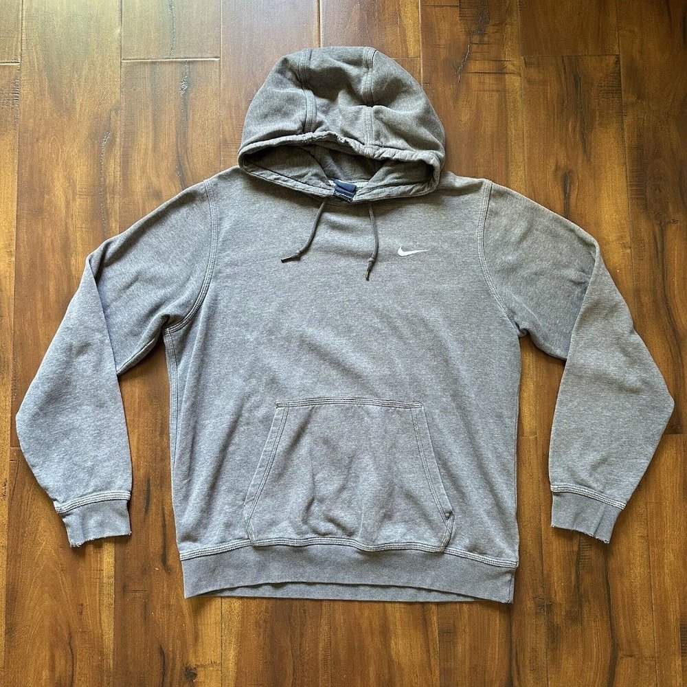 Vintage Nike Embroidered Hoodie Swoosh Large Dark Grey Tag Early 2000s